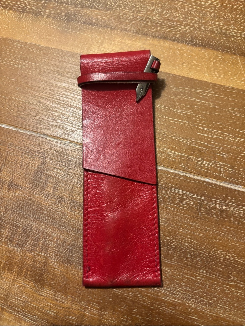 Hermes Red Leather Pen Sleeve with Wrap Closure